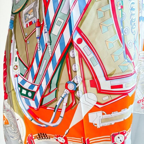 Silk Twill Geometric Print Colourful Hand Rolled Square Scarf - Picture 5 of 10